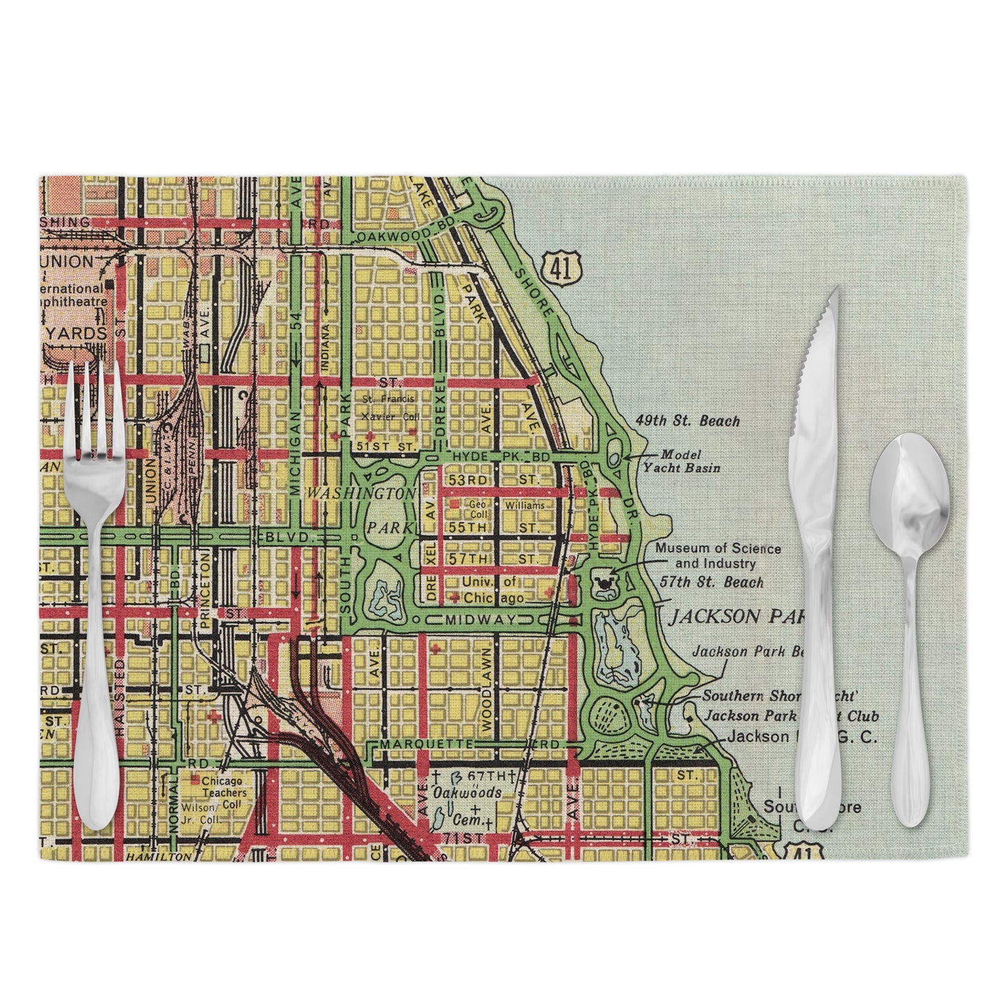 Hyde Park, Chicago Vintage Map Placemats Set of 4