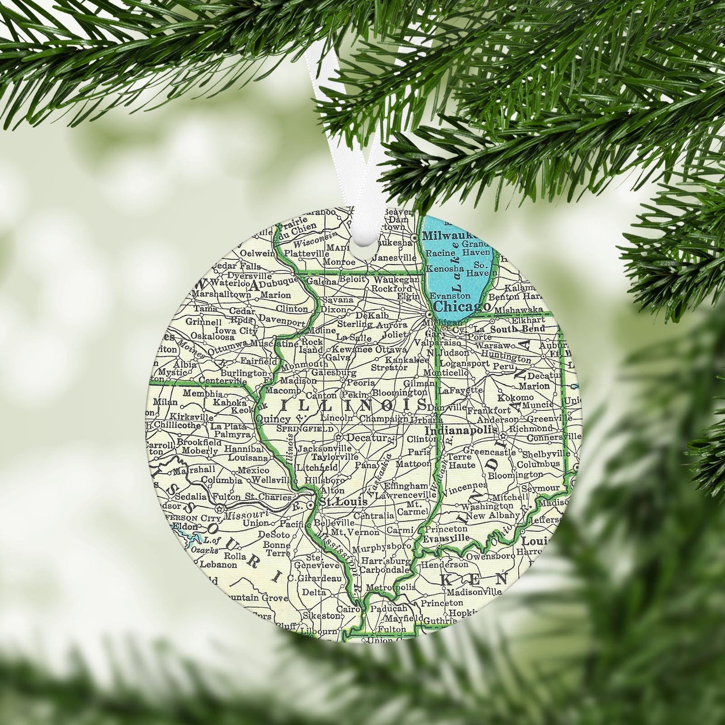 Illinois Vintage Map Ornament