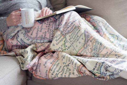 Custom Map Sherpa Blanket – Personalized Travel Map Throw Blanket, Cozy Custom Location Gift, Vintage Map Home Decor