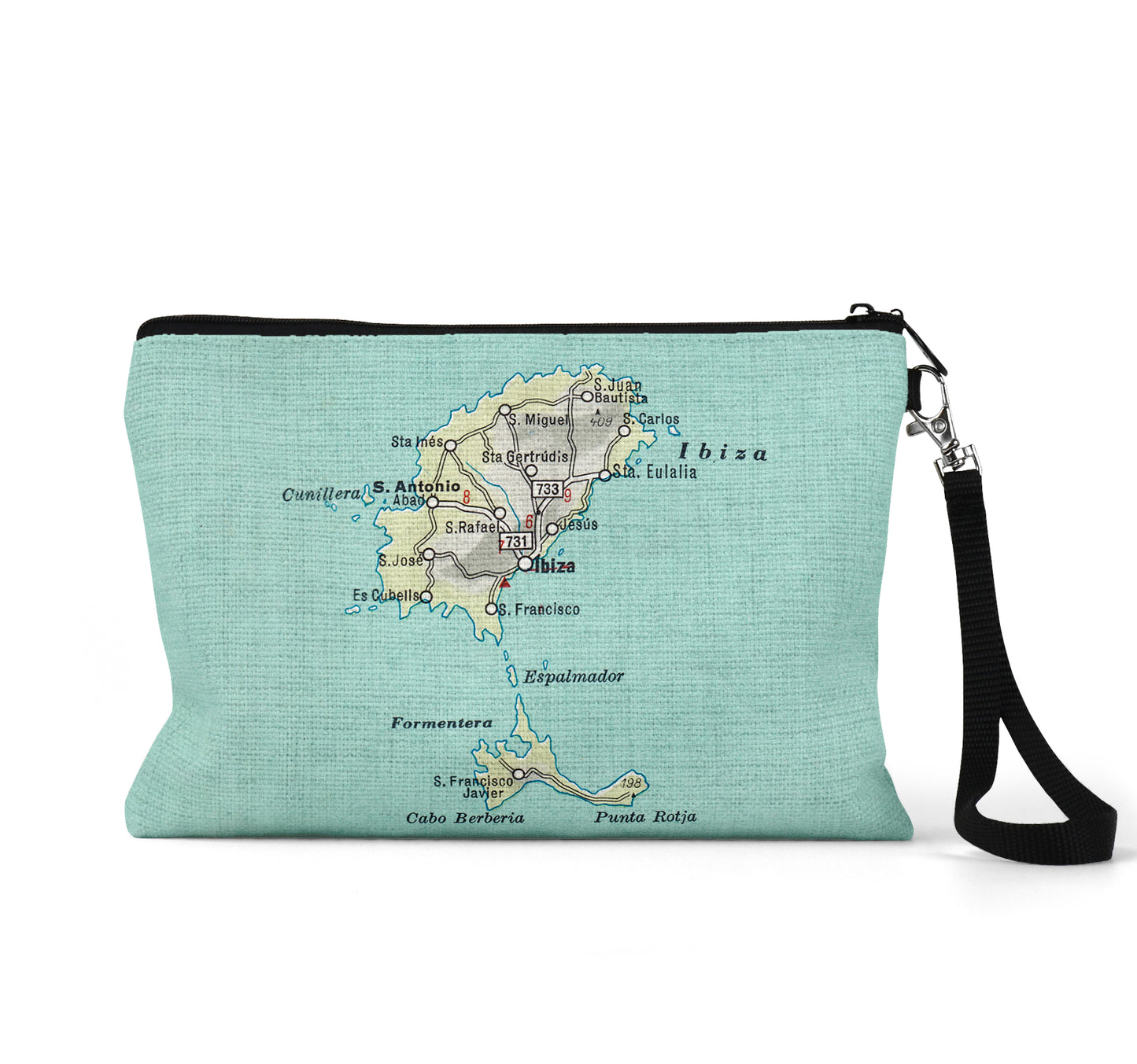 Ibiza map wristlet travel pouch