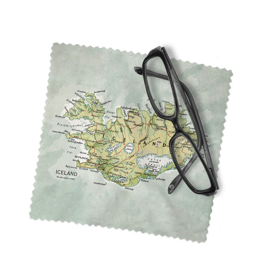 Iceland Map Lens Cloth | Vintage Iceland Travel Screen Cleaner | Scandinavian Desk Accessory