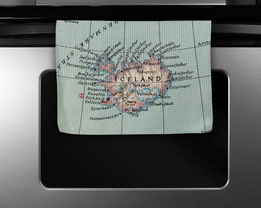 Iceland Map Kitchen Towel | Vintage Iceland Travel Tea Towel | Scandinavian Kitchen Decor