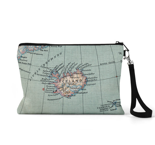 Iceland map wristlet travel pouch