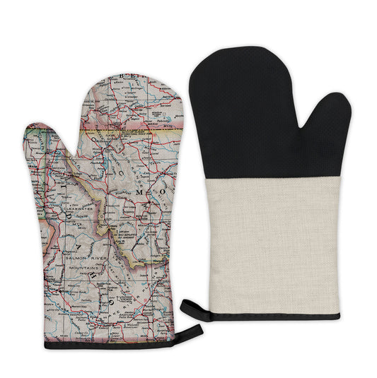 Idaho Vintage Map Oven Mitt | Heat-Resistant Kitchen Glove with Historic Idaho Map Design
