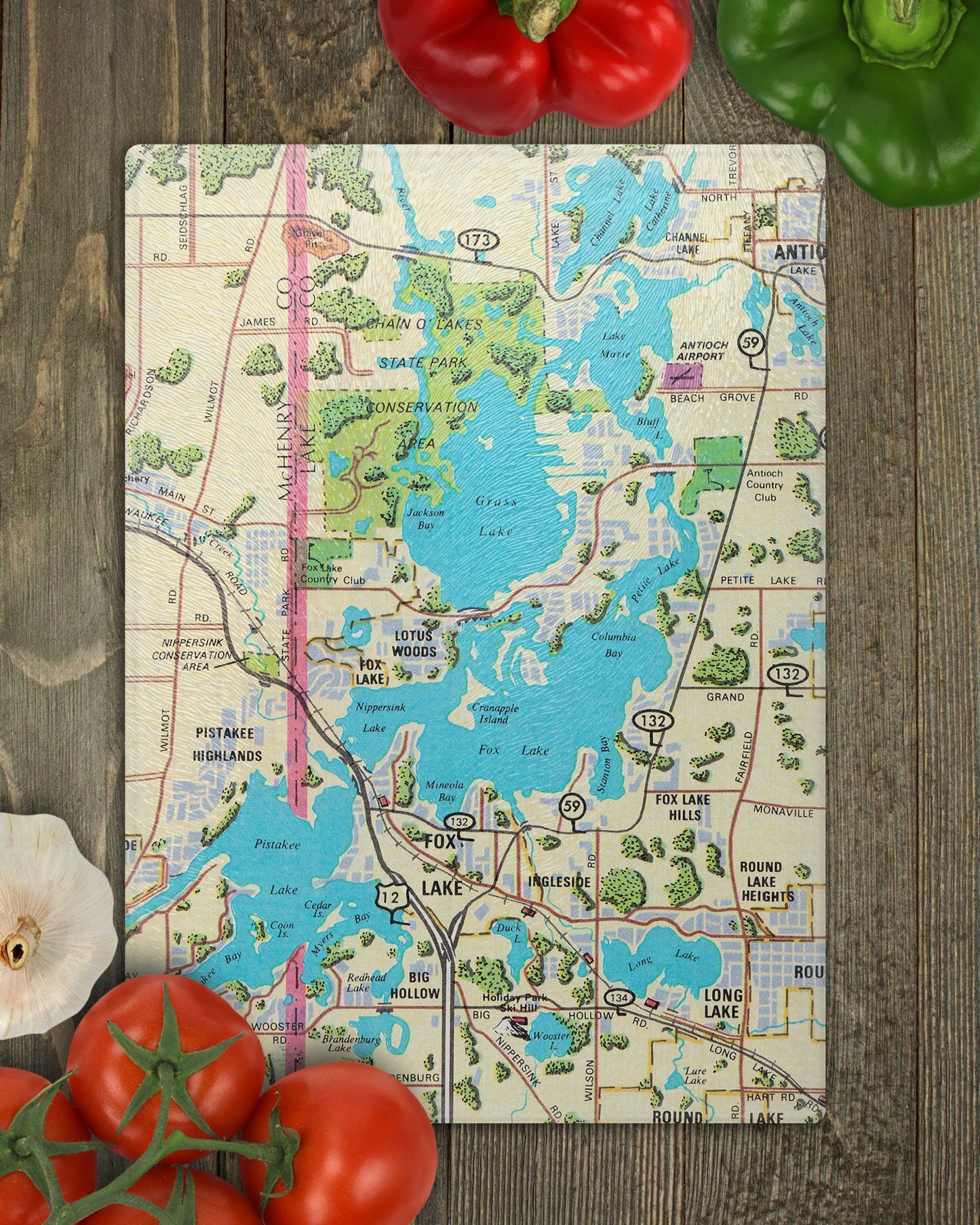Illinois Chain o' Lakes Map Cutting Board | Travel Gift | Kitchen Decor