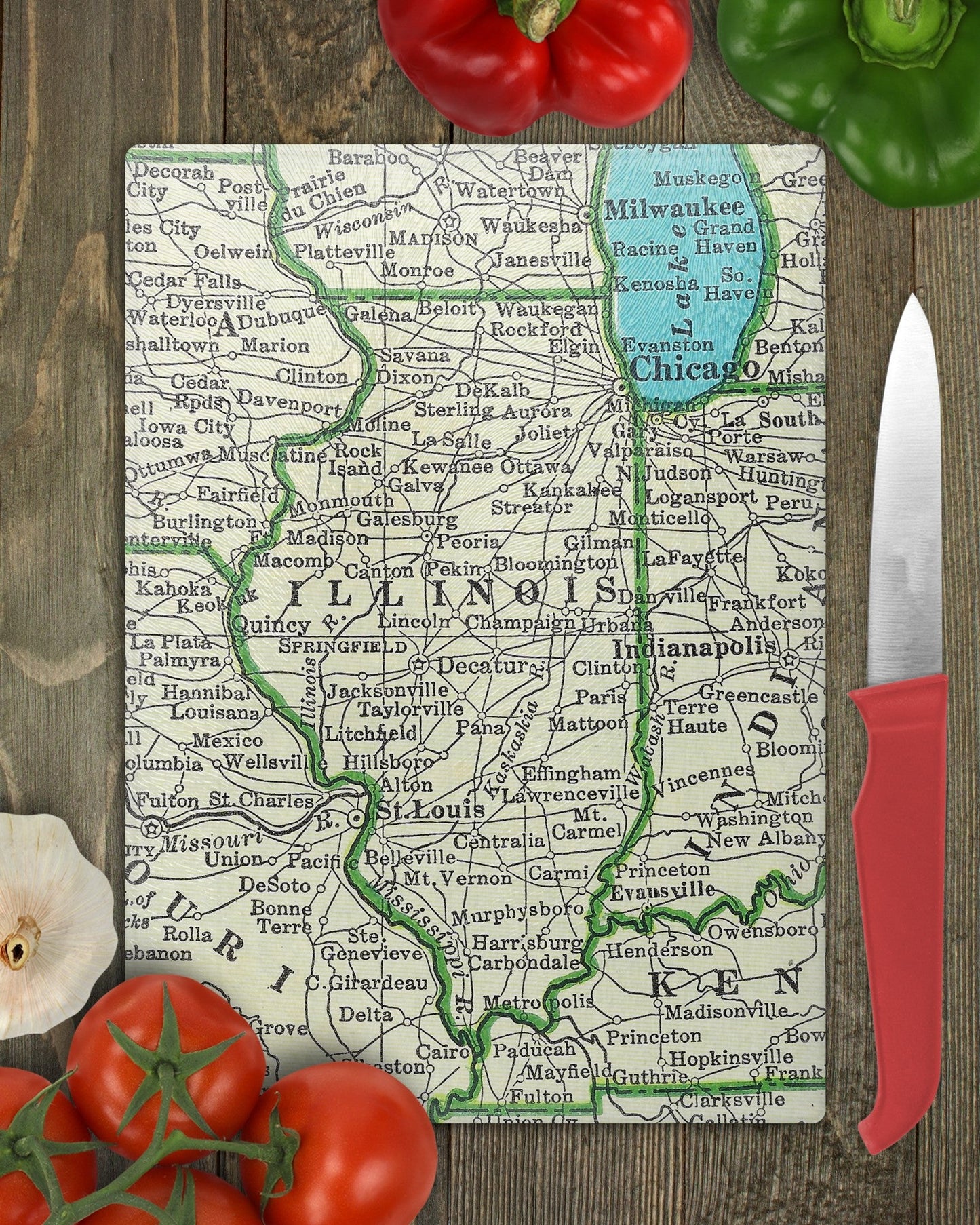 Illinois Map Cutting Board | Travel Gift | Kitchen Decor