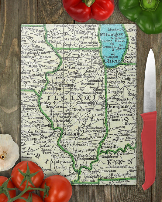 Illinois Map Cutting Board | Travel Gift | Kitchen Decor