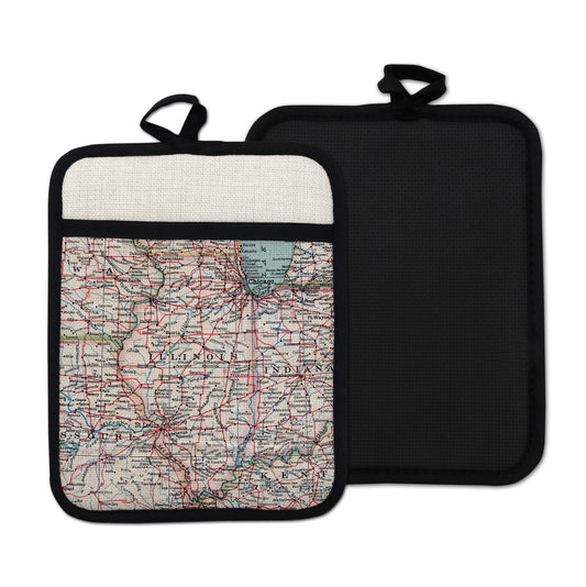 Illinois vintage map hot pad kitchen decor