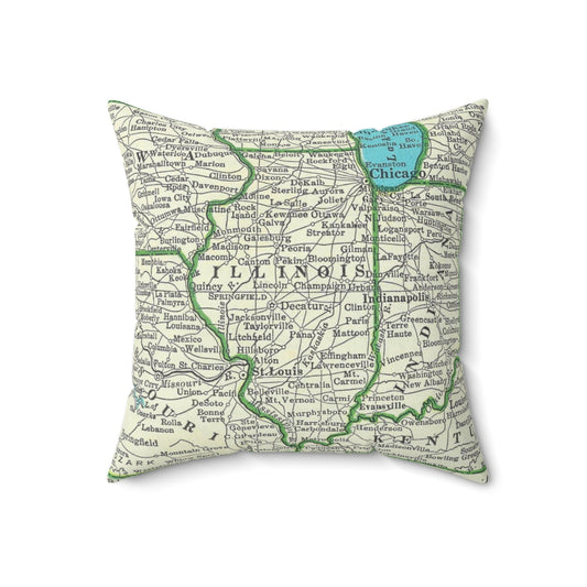 Illinois Map Pillow | Vintage Illinois Map Throw Pillow