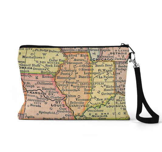 Illinois map wristlet travel pouch