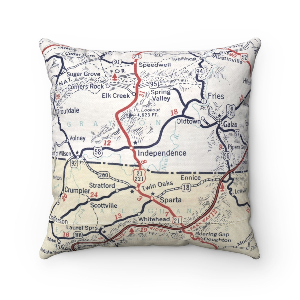 Independence Virginia vintage map pillow