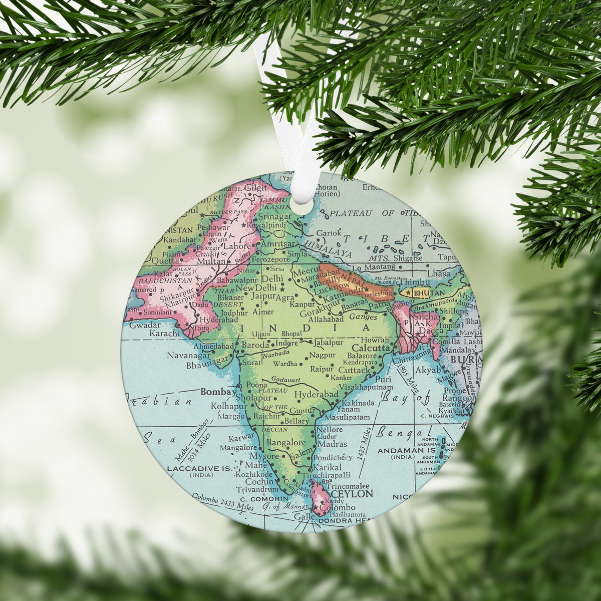 India Vintage Map Ornament | India Travel Christmas Ornament