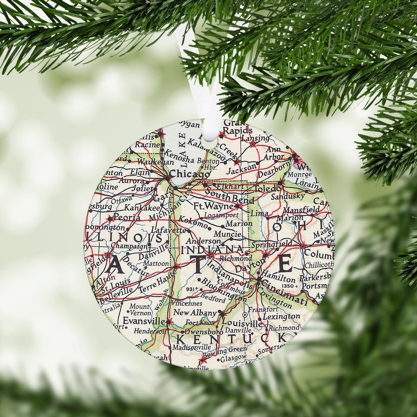 Indiana Vintage Map Ornament