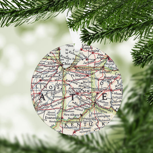 Indiana Vintage Map Ornament