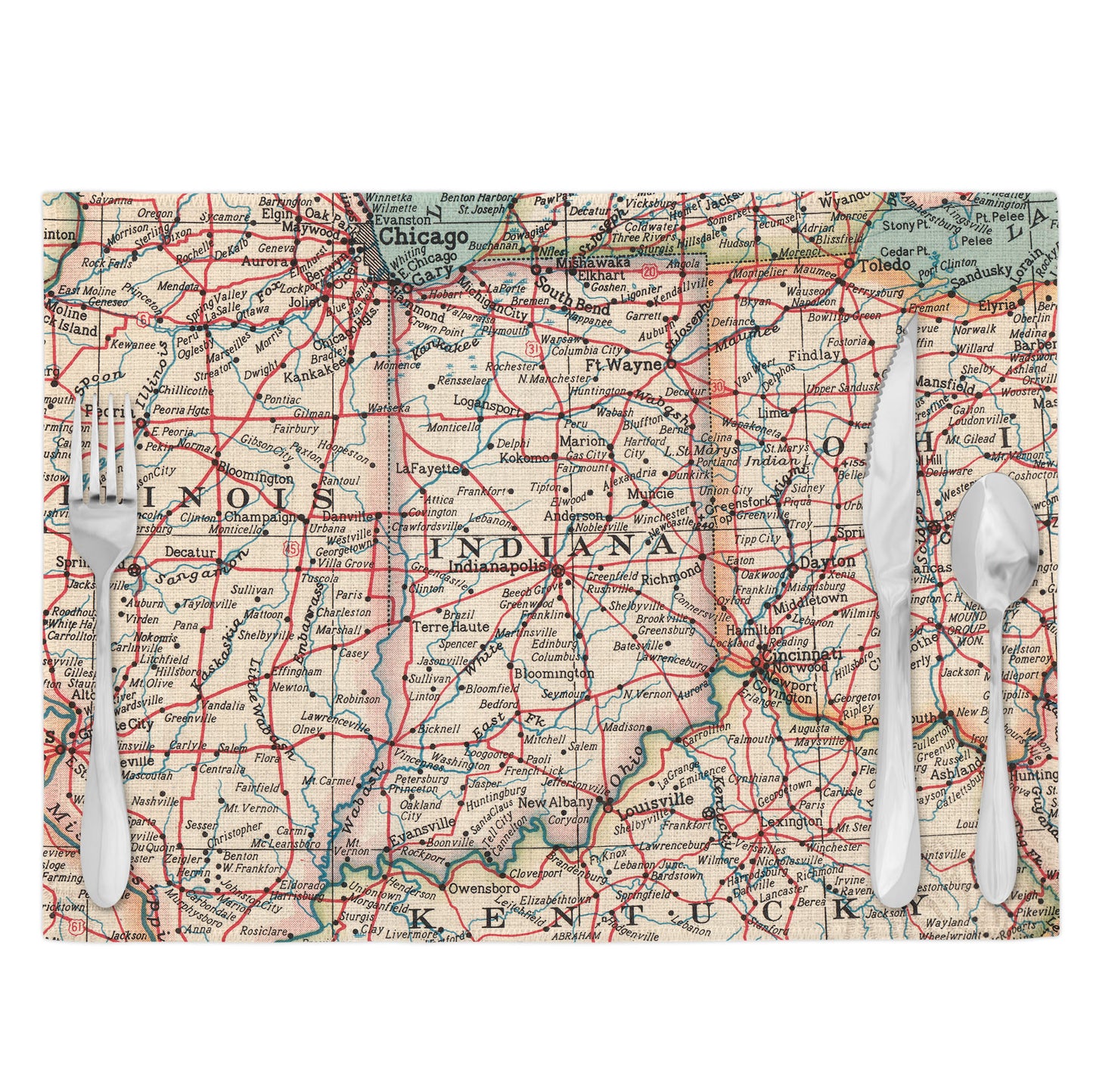 Indiana Vintage Map Placemats Set of 4