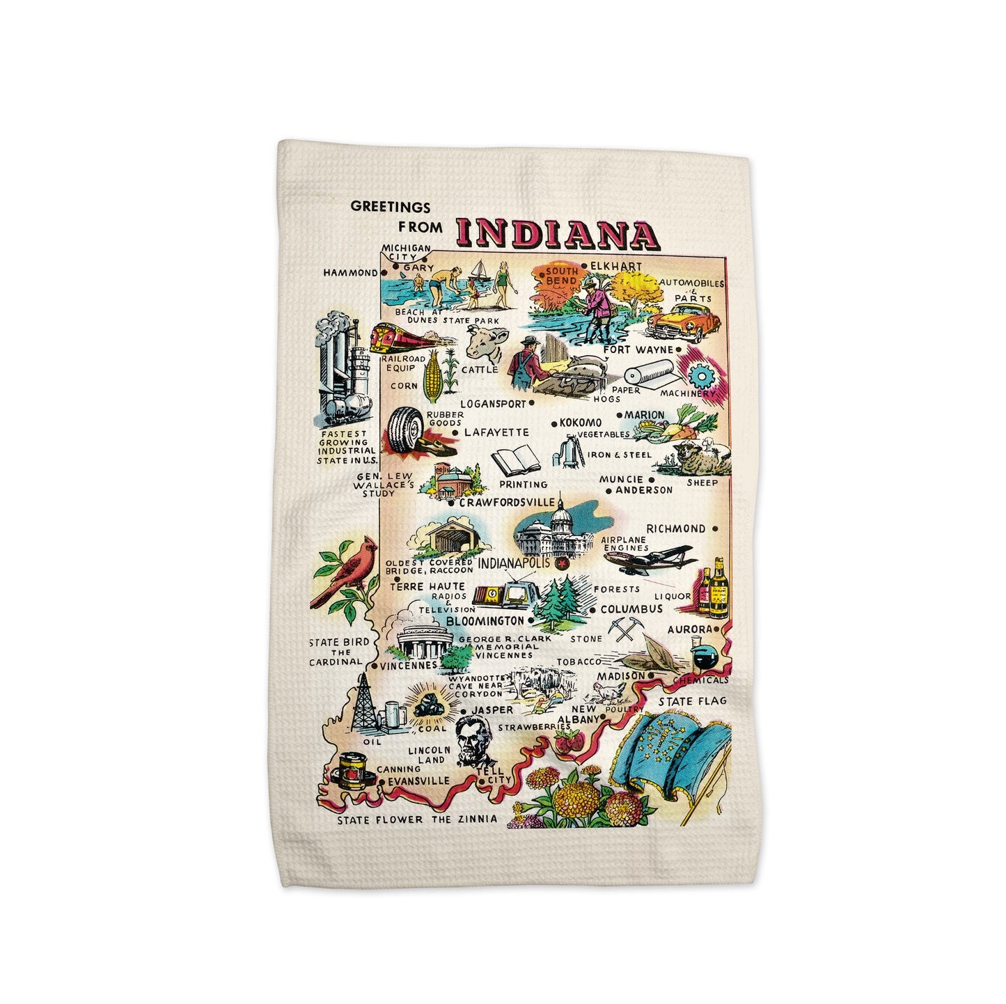 Indiana Map Tea Towel | Waffle-Weave Kitchen Towel Gift