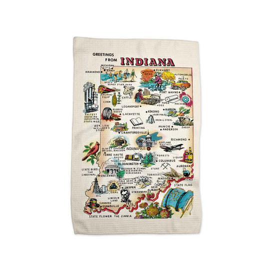 Indiana Map Tea Towel | Waffle-Weave Kitchen Towel Gift
