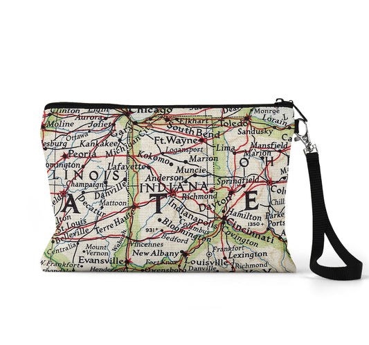 Indiana map wristlet travel pouch