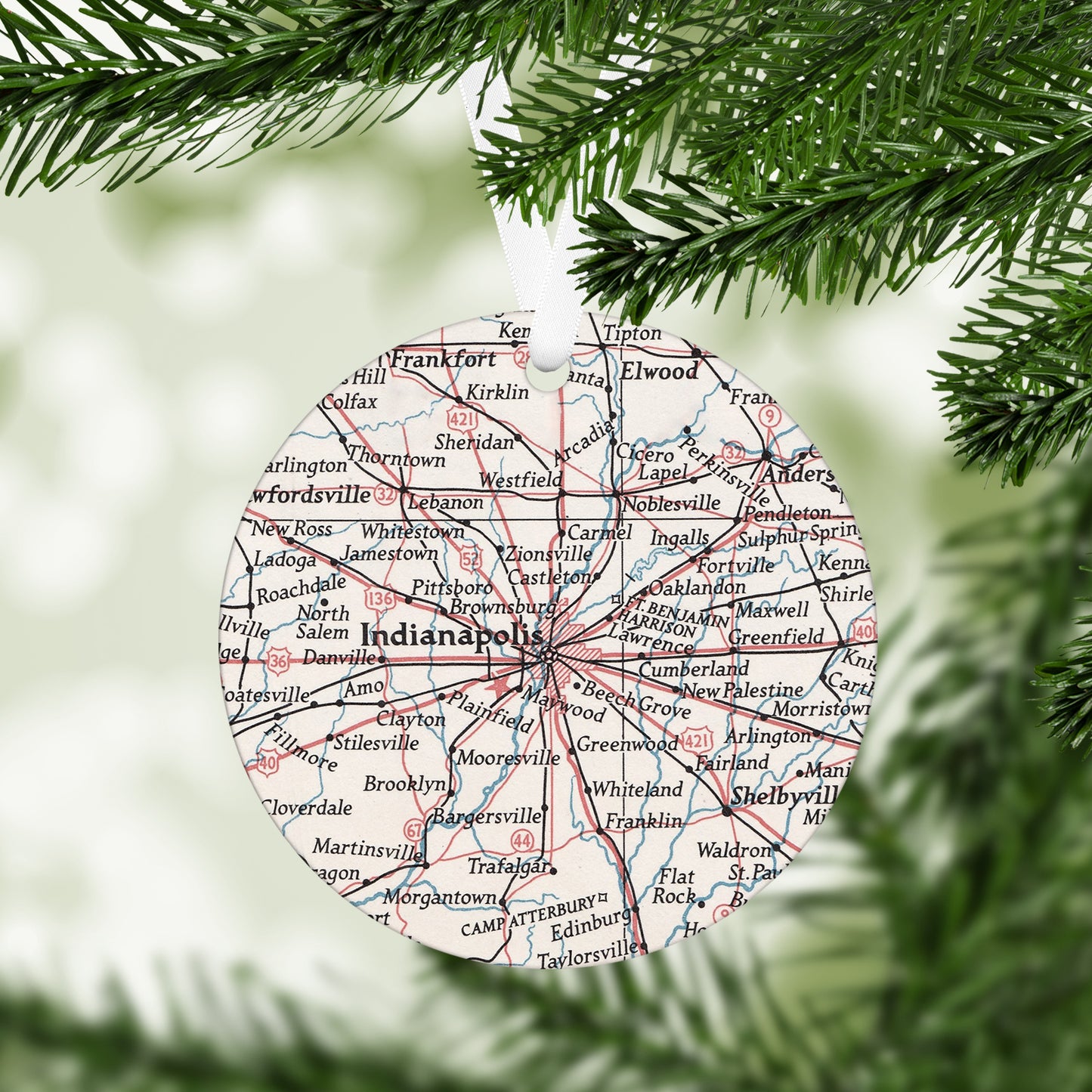 Indianapolis Indiana Vintage Map Ornament