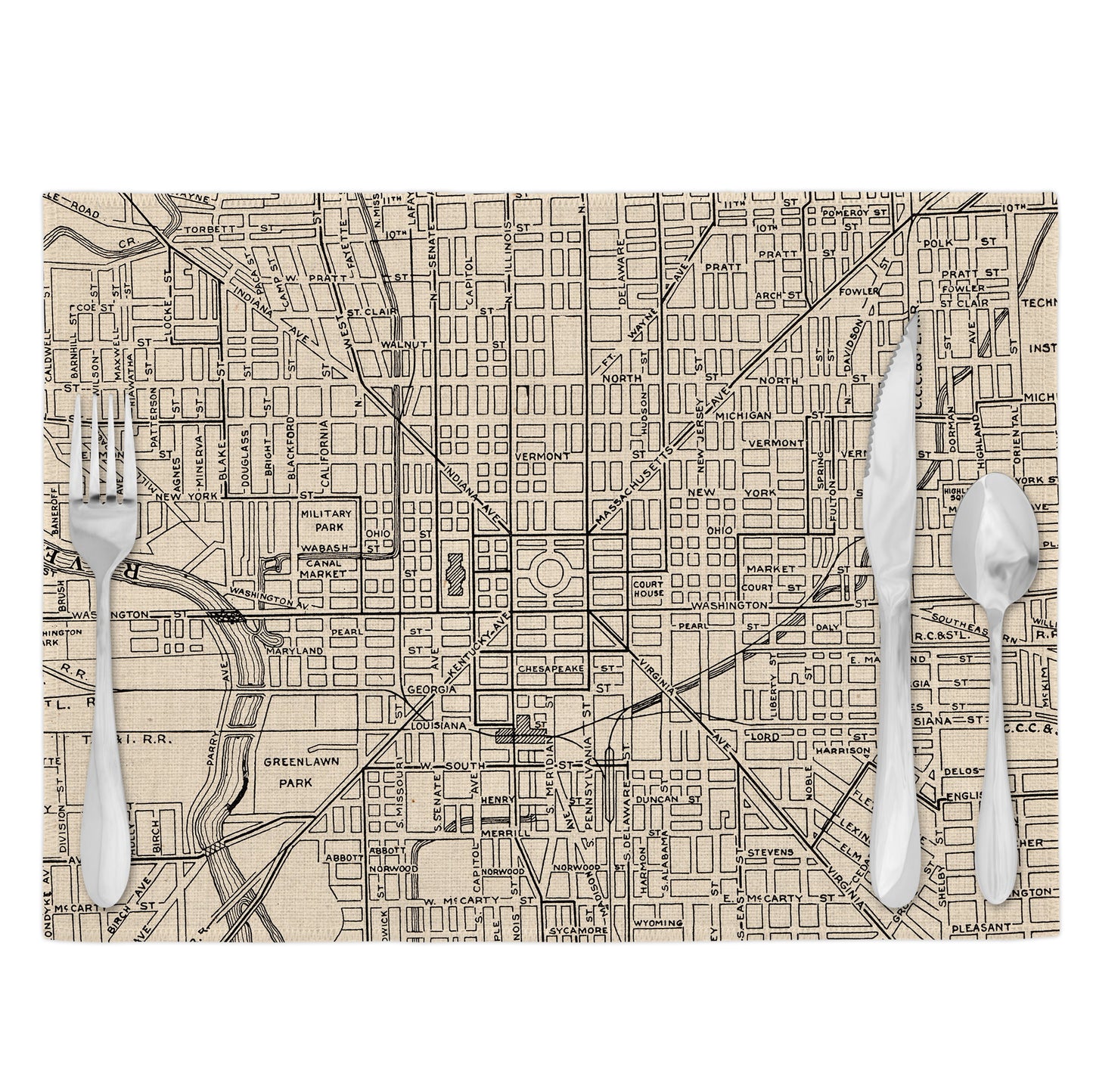 Indianapolis Indiana Vintage Map Placemats | Indianapolis Indiana Set of 4 Table Placemats