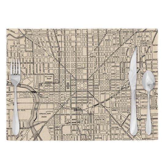 Indianapolis Indiana Vintage Map Placemats | Indianapolis Indiana Set of 4 Table Placemats
