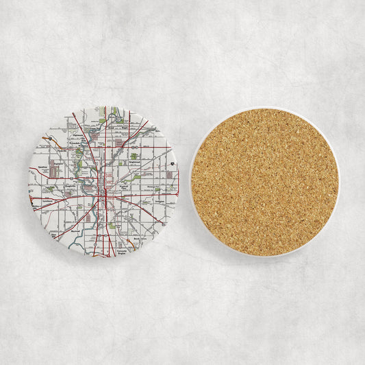 Indianapolis Map Coasters | Set of 4 Vintage Indianapolis Drink Coasters | Travel-Inspired Home Decor