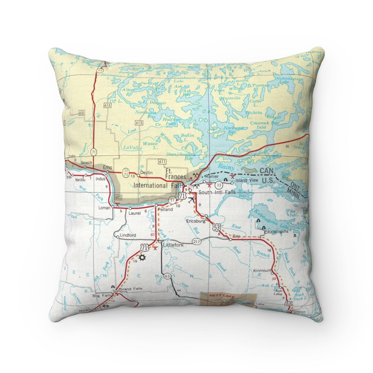 International Falls Minnesota vintage map pillow