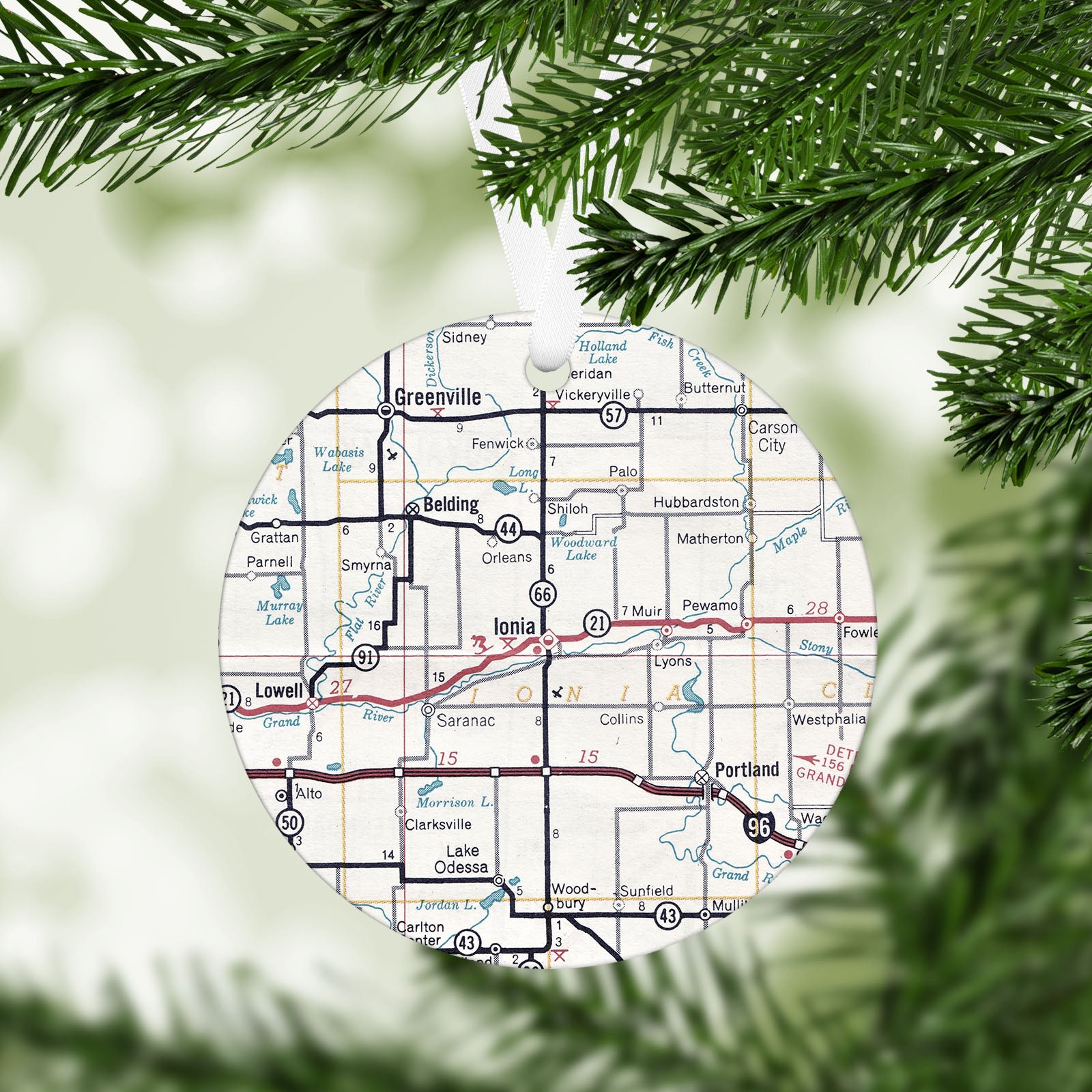 Ionia Michigan Vintage Map Ornament