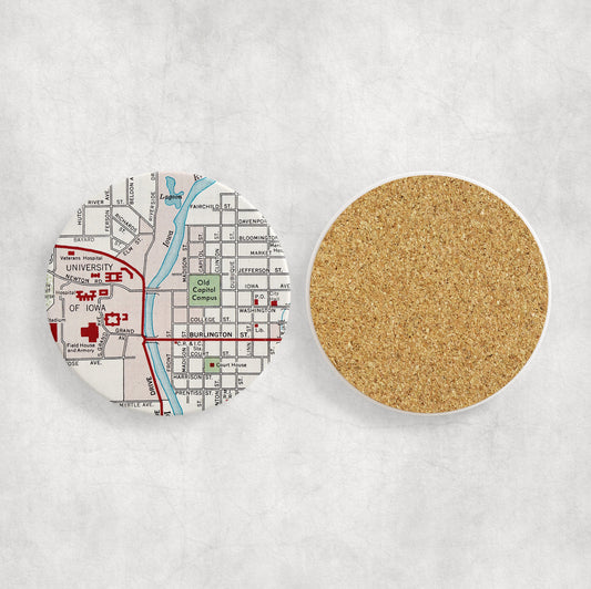 Iowa City Map Coasters | Set of 4 Vintage Iowa City Drink Coasters | Travel-Inspired Home Decor