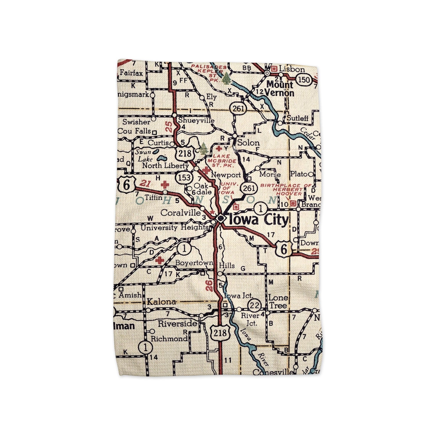 Iowa City Map Tea Towel | Waffle-Weave Kitchen Towel Gift