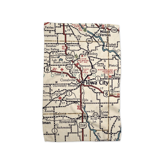 Iowa City Map Tea Towel | Waffle-Weave Kitchen Towel Gift