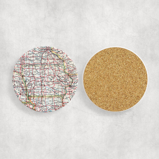 Iowa Map Coasters | Set of 4 Vintage Iowa Drink Coasters | Travel-Inspired Home Decor