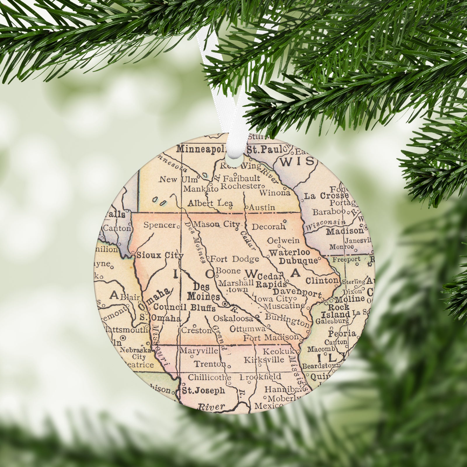 Iowa Vintage Map Ornament