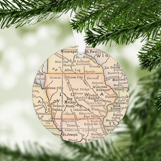 Iowa Vintage Map Ornament