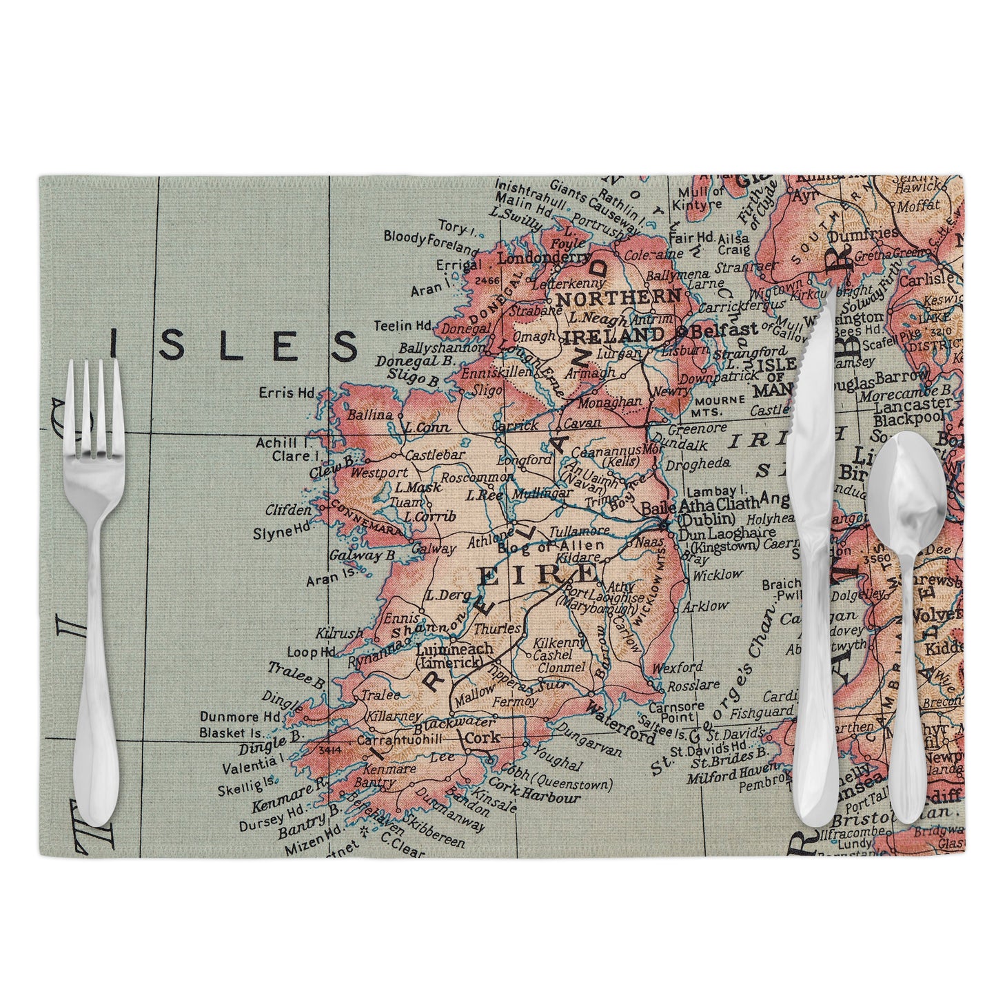 Ireland Vintage Map Placemats | Ireland Set of 4 Table Placemats