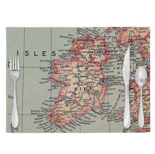 Ireland Vintage Map Placemats | Ireland Set of 4 Table Placemats