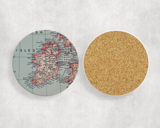 Ireland Map Coasters | Set of 4 Vintage Ireland Drink Coasters | Travel-Inspired Home Decor