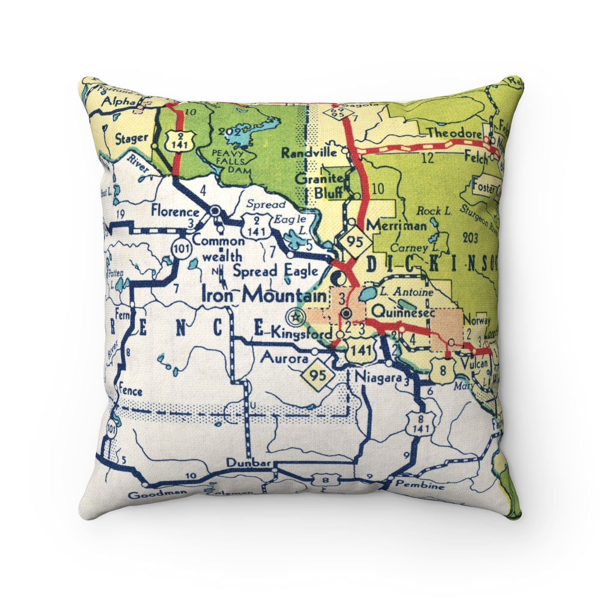 Iron Mountain Michigan vintage map pillow
