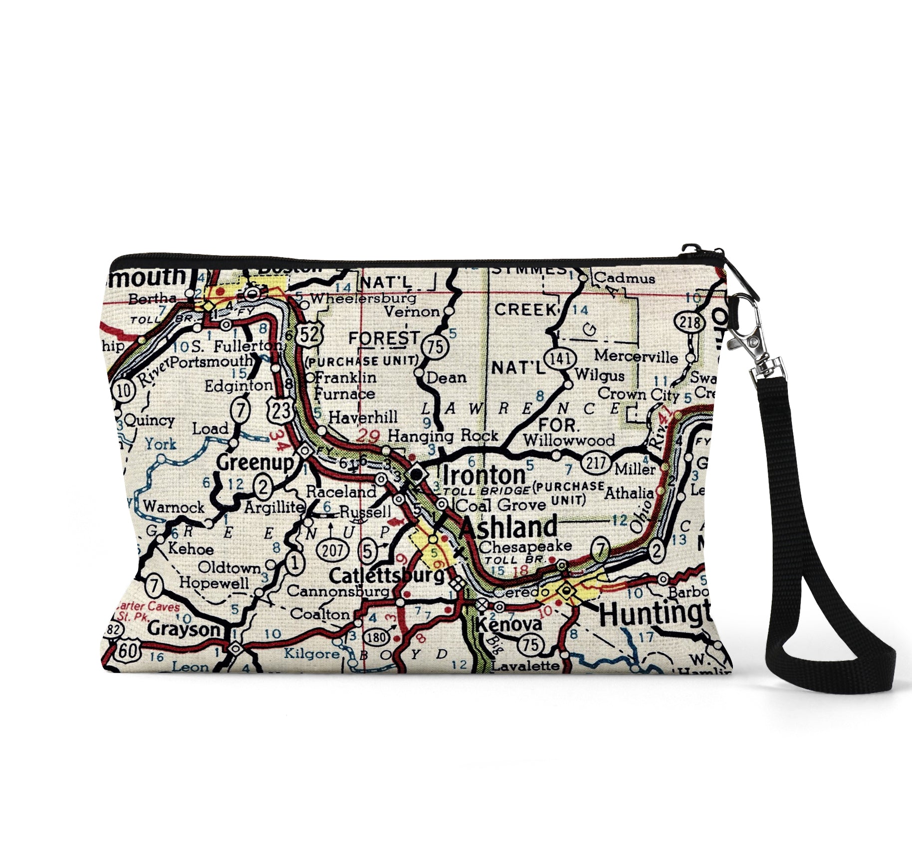 Ironton Ohio map wristlet travel pouch