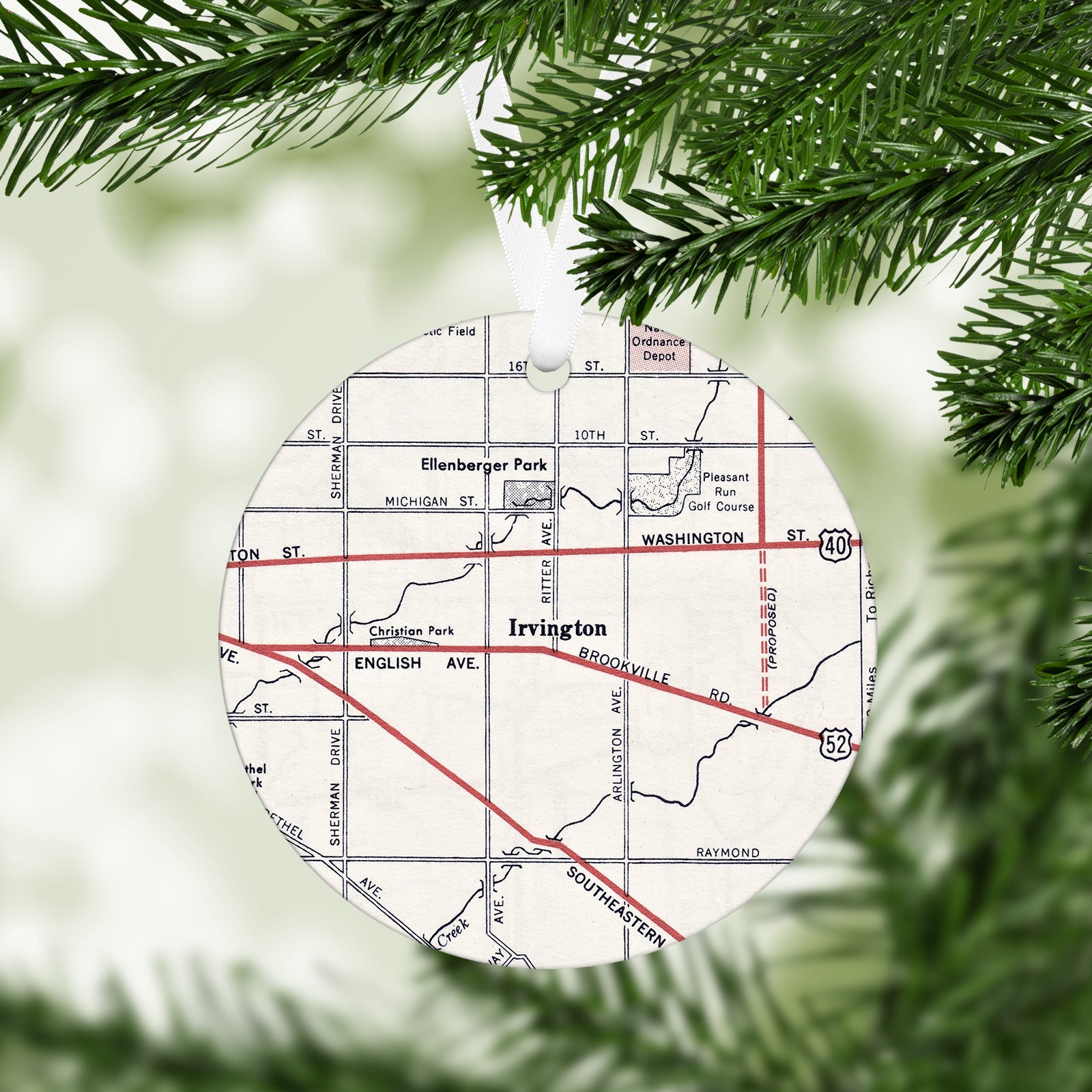 Irvington, Indianapolis Vintage Map Ornament