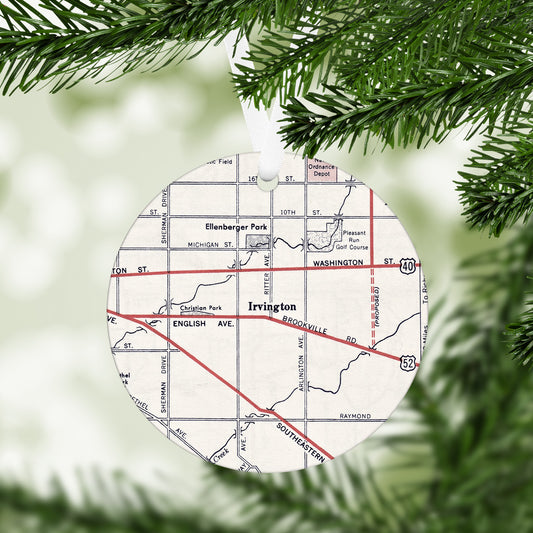 Irvington, Indianapolis Vintage Map Ornament