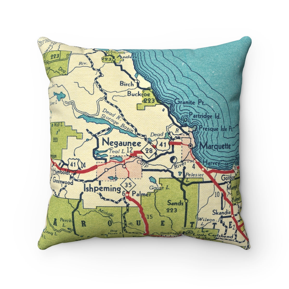 Negaunee Michigan vintage map pillow
