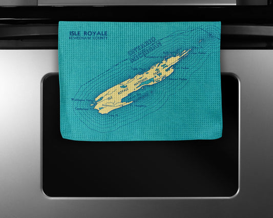 Isle Royale National Park Map Tea Towel | Waffle-Weave Kitchen Towel Gift