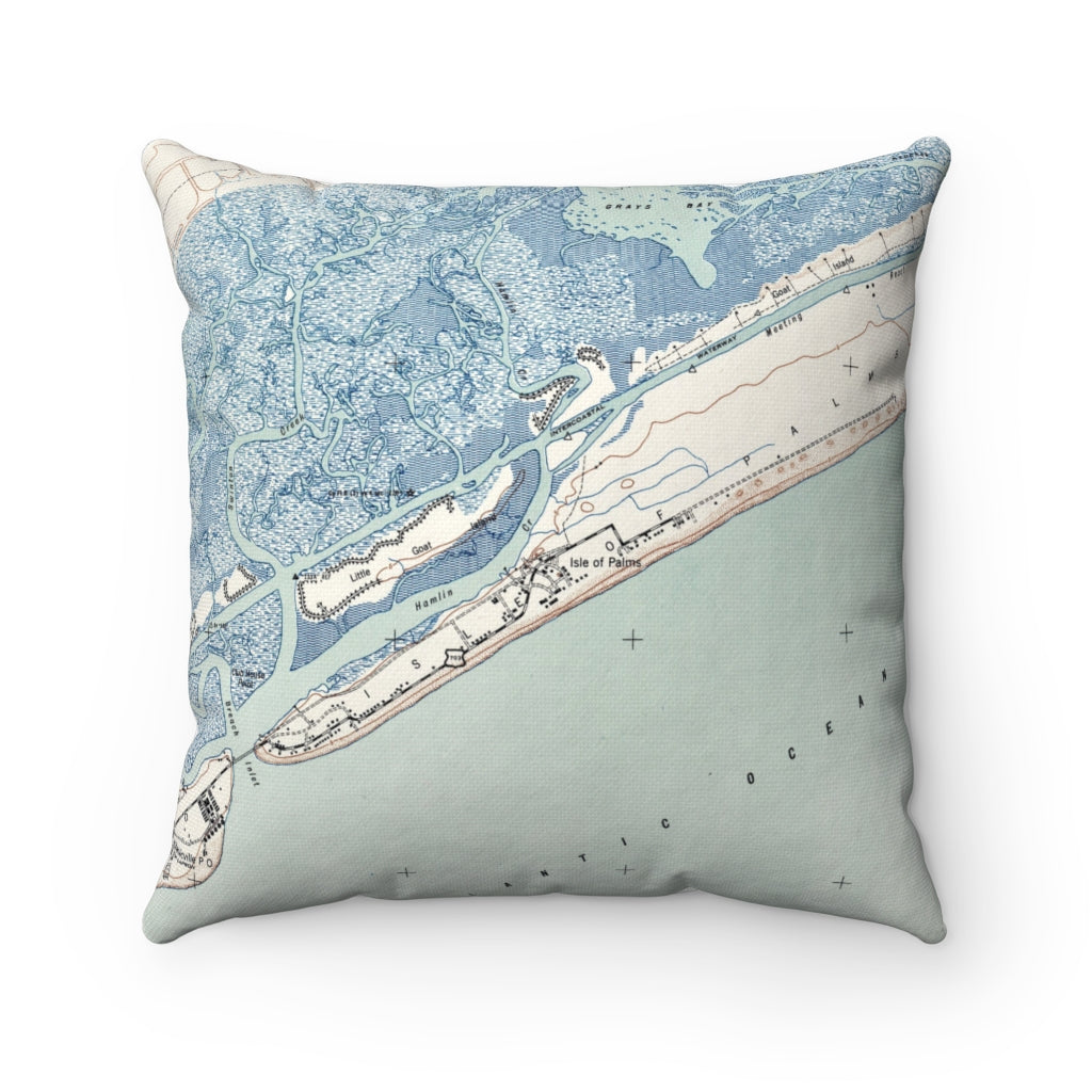 Isle of Palms South Carolina vintage map pillow