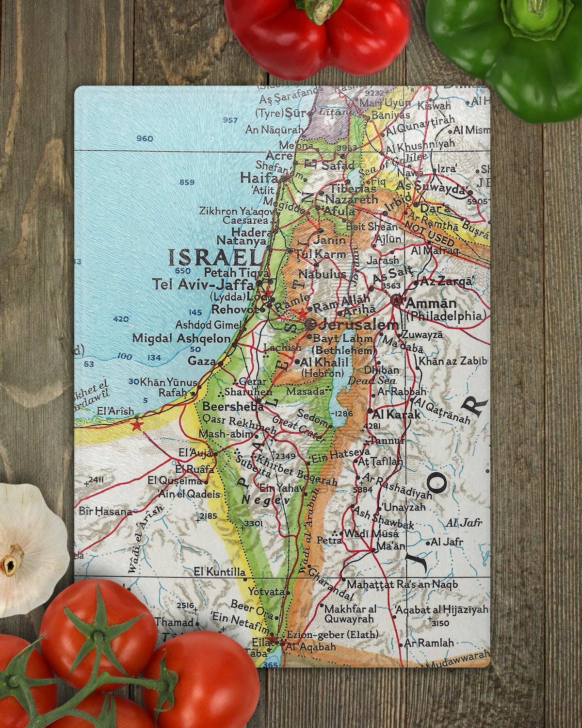 Israel Vintage Map Glass Cutting Board | Travel Gift