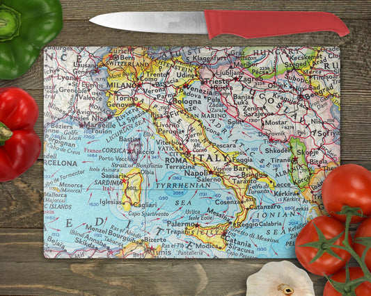 Italy Map Cutting Board | Vintage Italy Kitchen Decor | European Functional Art