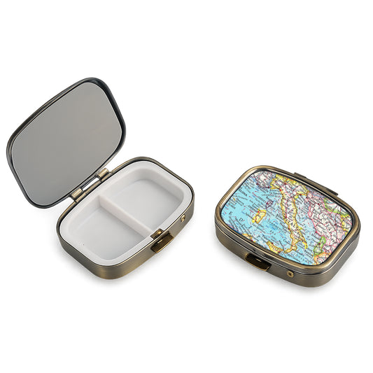 Italy Vintage Map Pill Case with Mirror