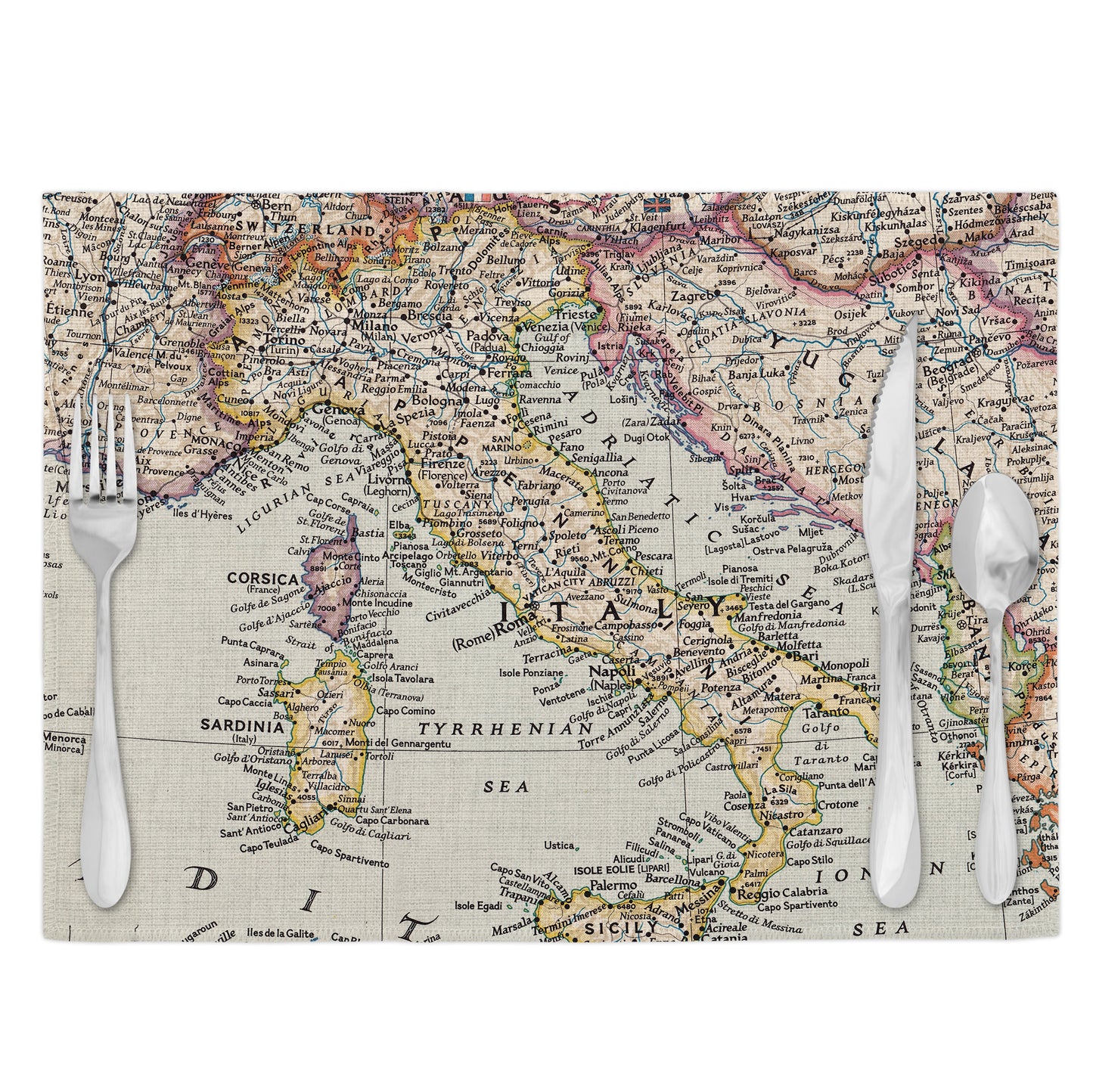 Italy Vintage Map Placemats | Italy Set of 4 Table Placemats