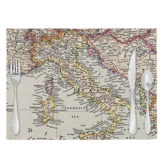 Italy Vintage Map Placemats | Italy Set of 4 Table Placemats