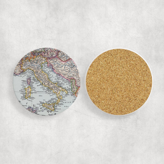 Italy Map Coasters | Set of 4 Vintage Italy Drink Coasters | Travel-Inspired Home Decor